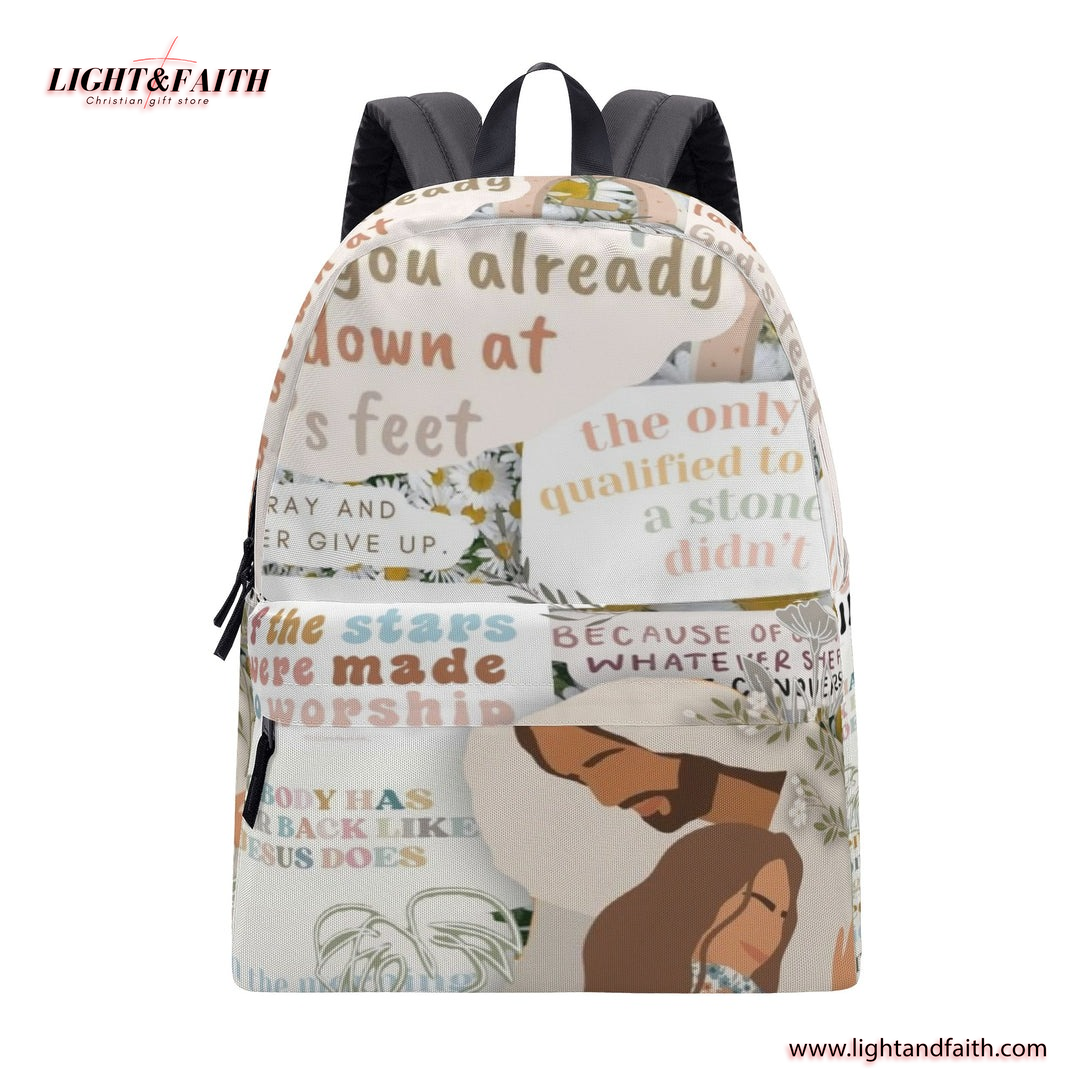 Christian Quote Collage Backpack, Inspirational Faith Backpack, Jesus Love Bible Backpack, Worship Scripture Backpack, Motivational Christian School Bag.PLAF38